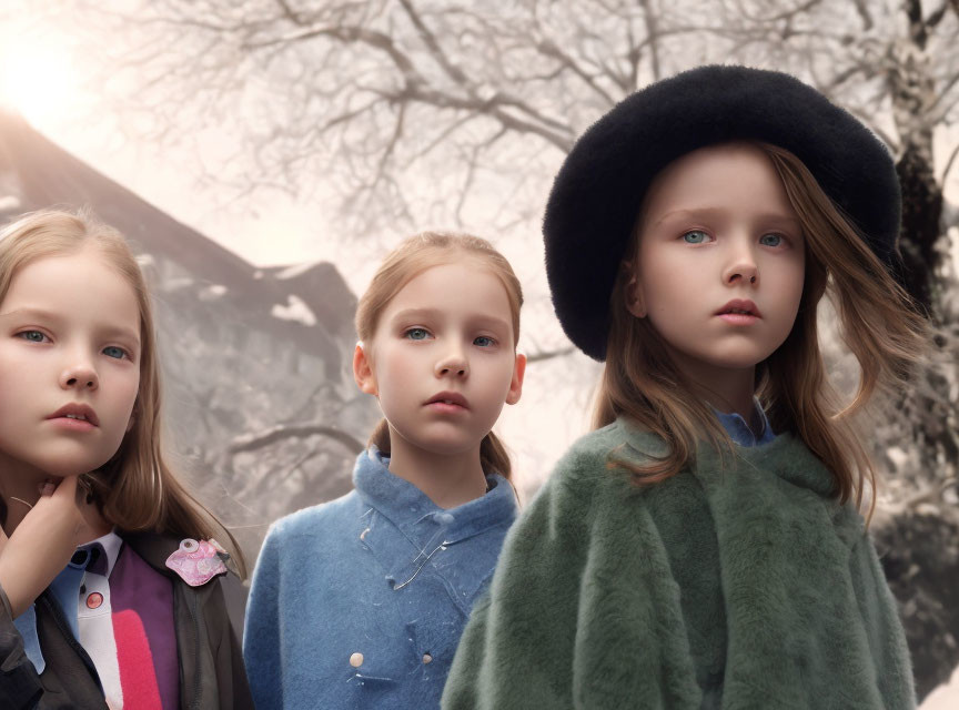 Vintage Clothing Trio in Misty Outdoor Setting