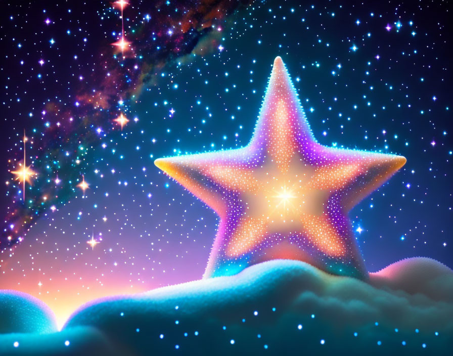 Glowing star with cosmic backdrop of pink and blue hues