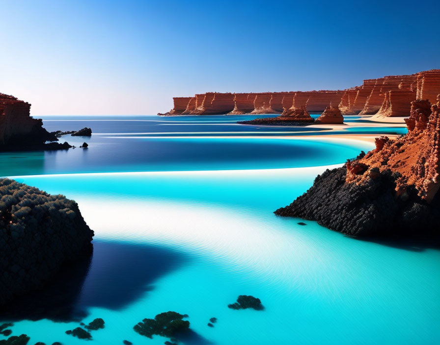 Tranquil Blue Lagoon Surrounded by Red Rock Formations