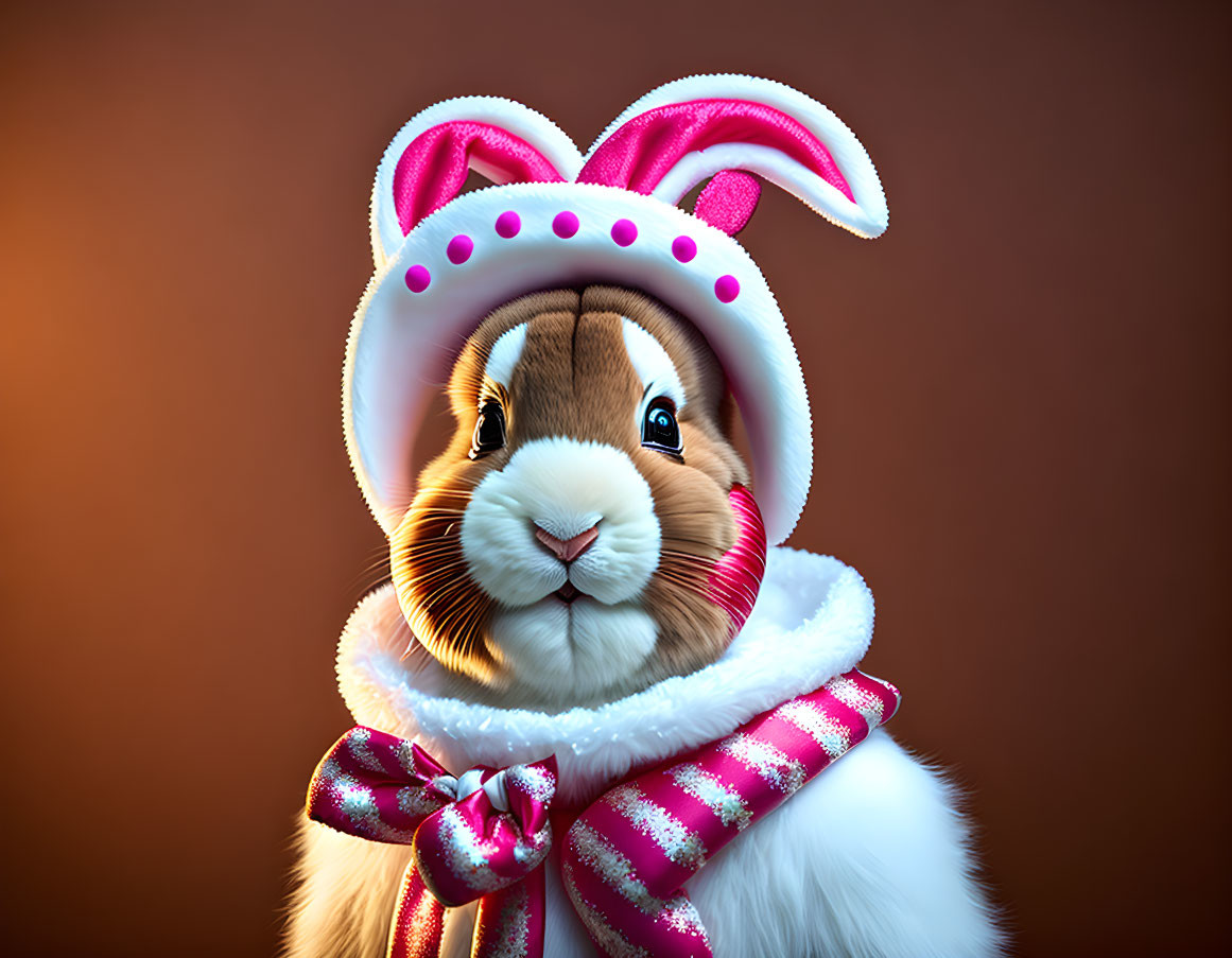 Whimsical 3D rabbit illustration in bunny costume on gradient background