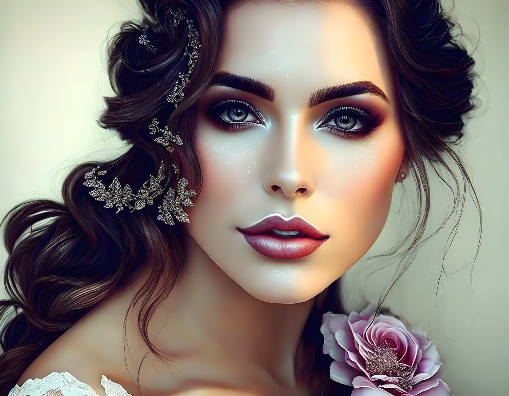 Detailed Makeup & Sparkling Green Eyes in Digital Portrait