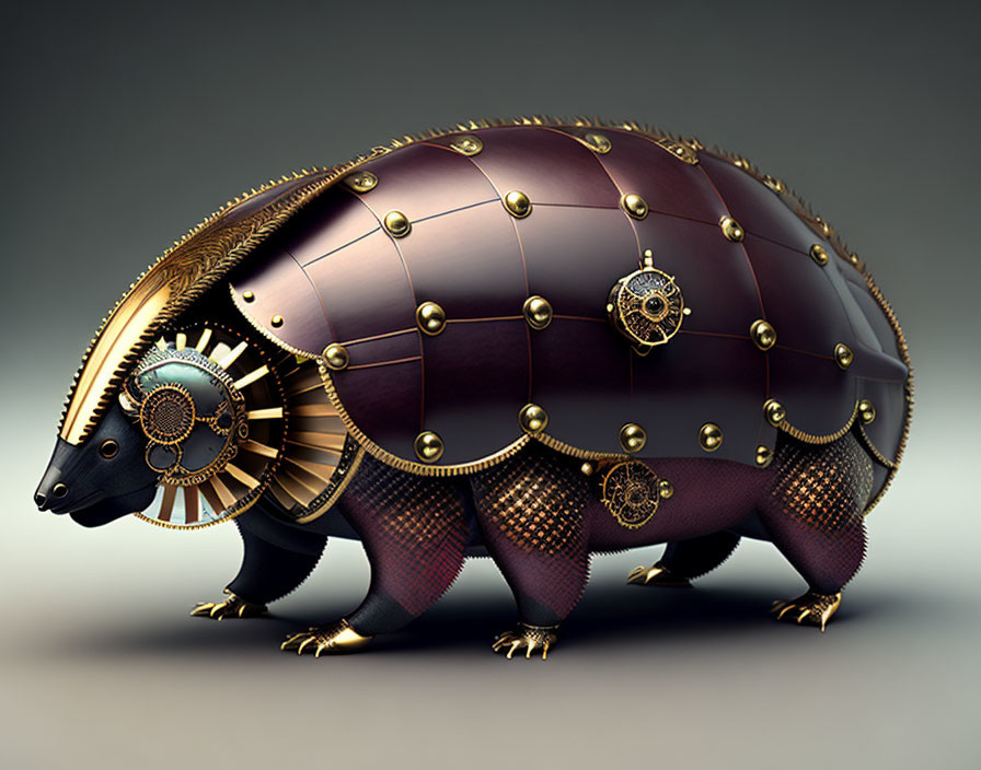 Steampunk-style Armadillo Art with Metallic Plating