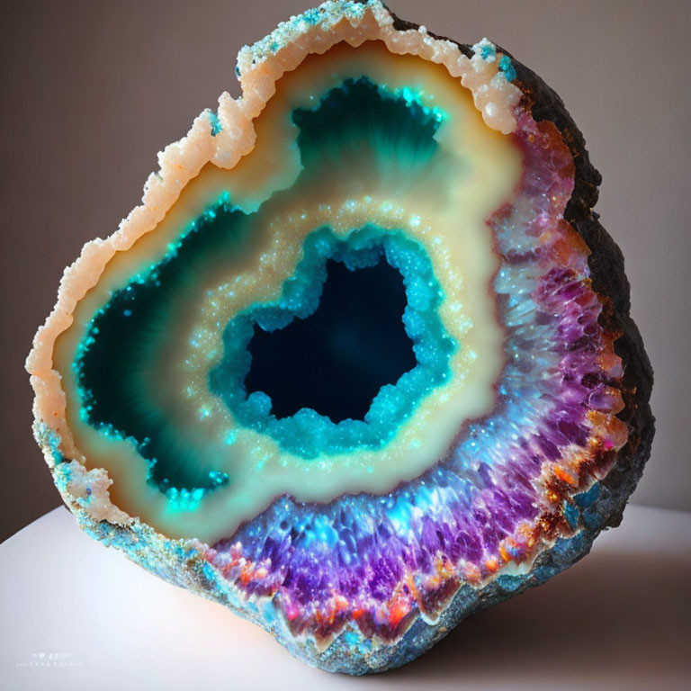 Vibrant Blue, Purple, and White Crystal Geode with Polished Exterior