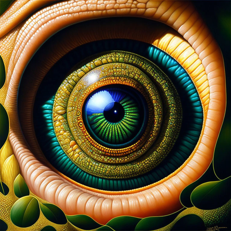 Detailed Painting of Vividly Colored Eye with Concentric Circles