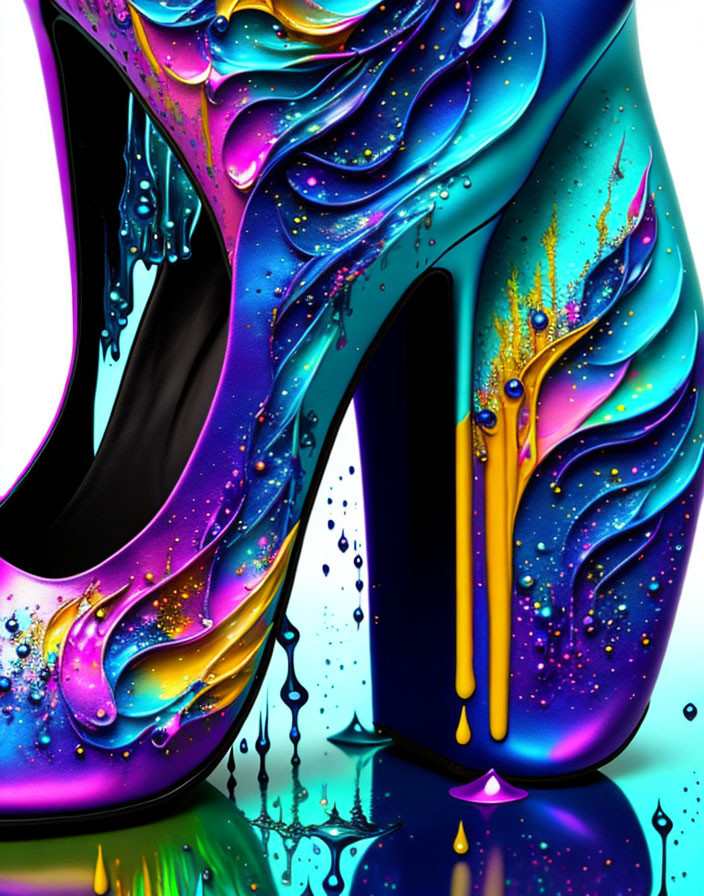 Multicolored High Heel Shoe with Psychedelic Pattern