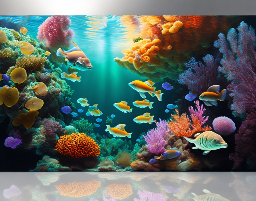 Colorful Coral and Tropical Fish in Vibrant Underwater Scene