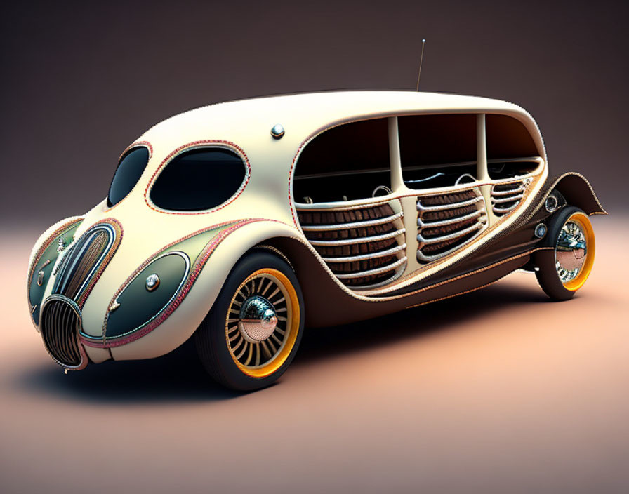 Organic Retro-Futuristic Car Design with Beige and Brown Color Scheme