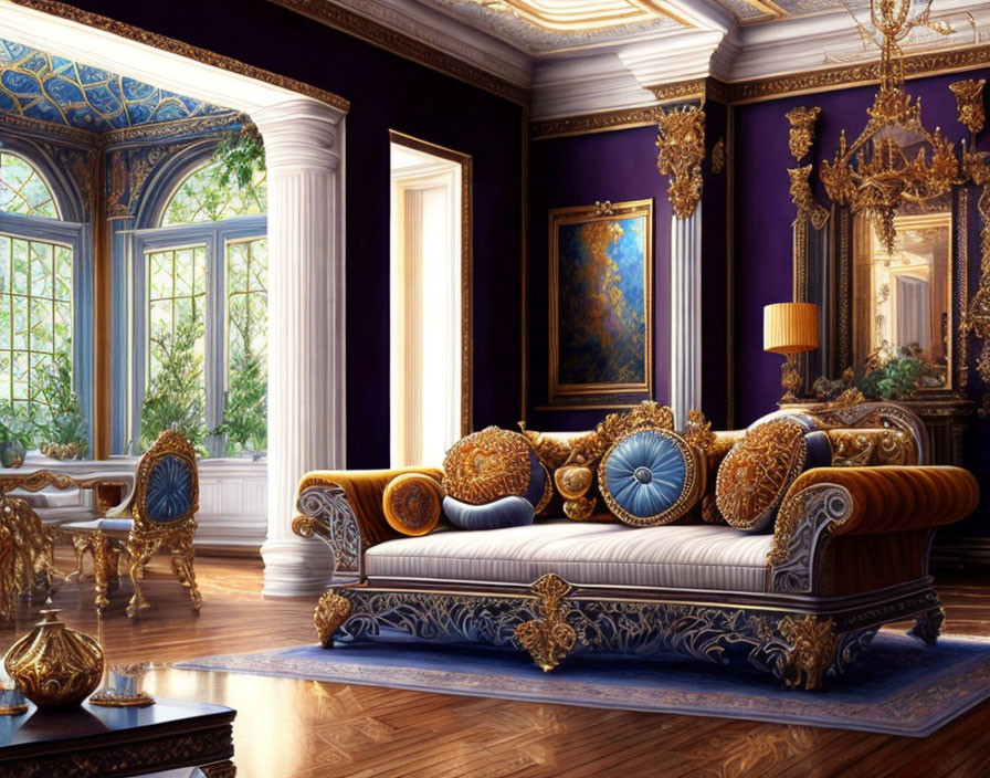 Luxurious Blue and Gold Room with Elaborate Decor