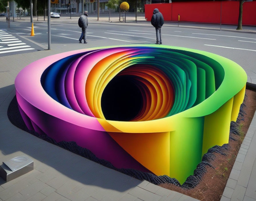 Colorful 3D Street Art Installation: Spiraling Abyss Illusion