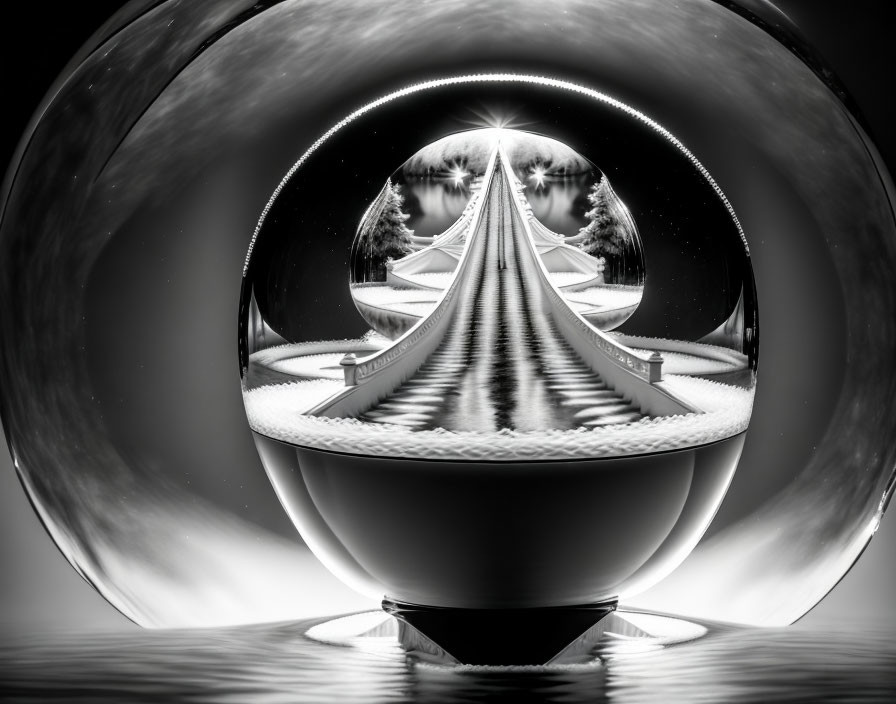 Monochromatic tunnel reflection on spherical surface with central light