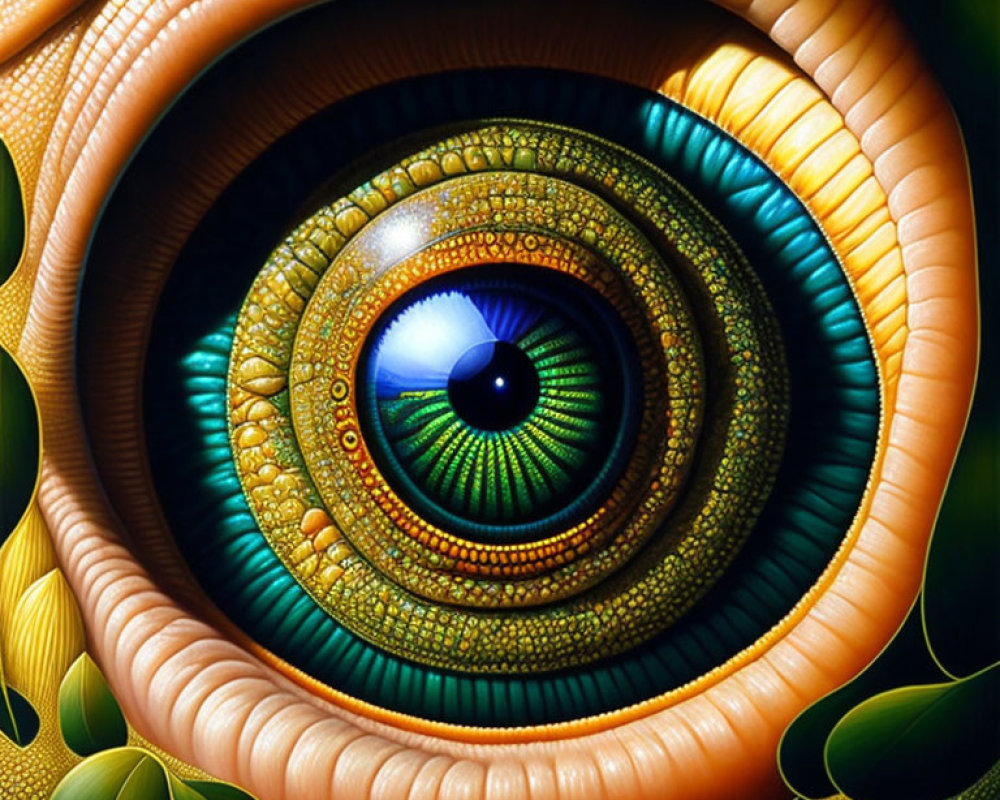 Detailed Painting of Vividly Colored Eye with Concentric Circles