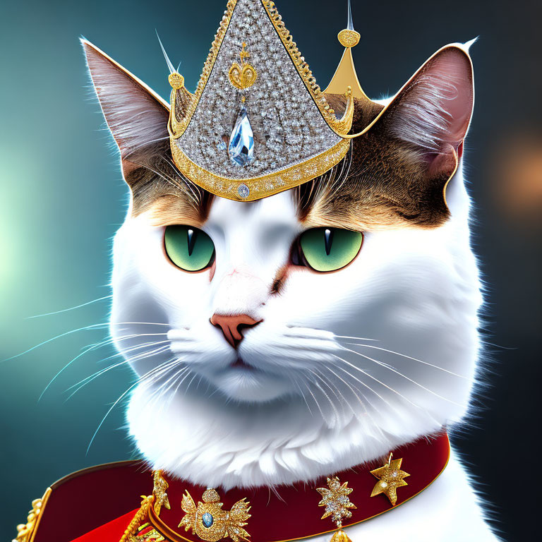 Regal Cat with Digital Crown and Royal Attire