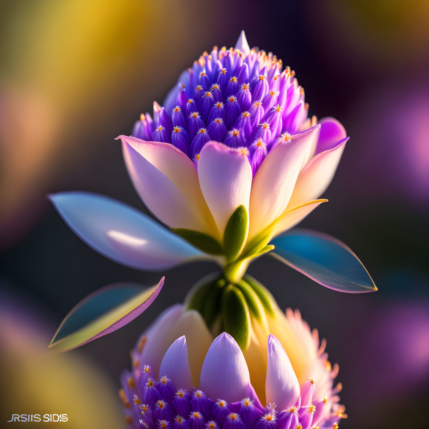 Close-up of purple and white flower against multicolored background