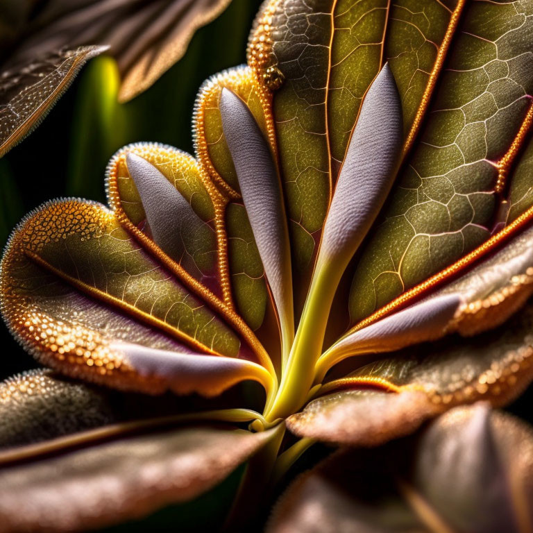 Pointed green leaves of a radiant succulent plant with fine hairs.