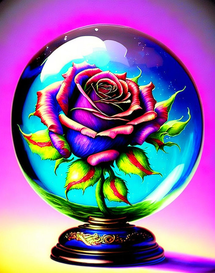 Vivid Rose Illustration on Colorful Crystal Ball