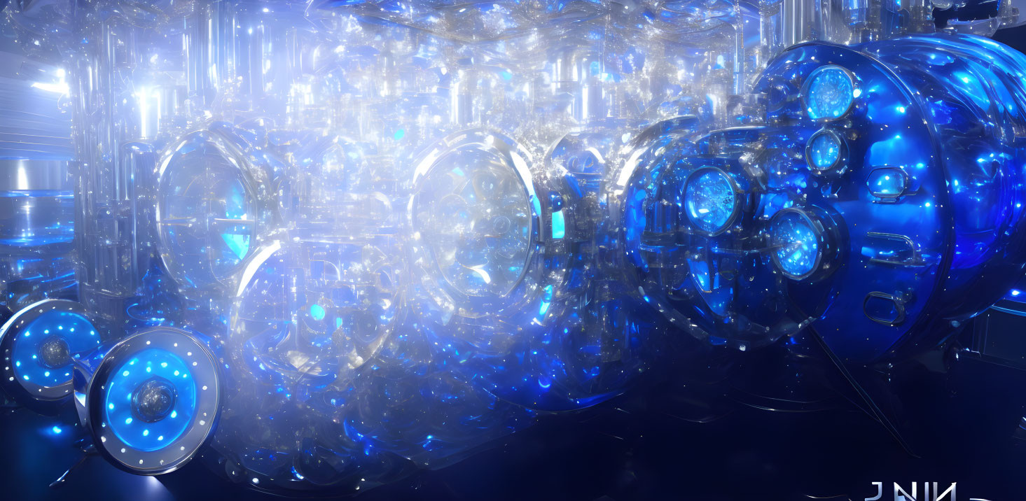 Blue and White Glowing Energy Core in Futuristic High-Tech Facility