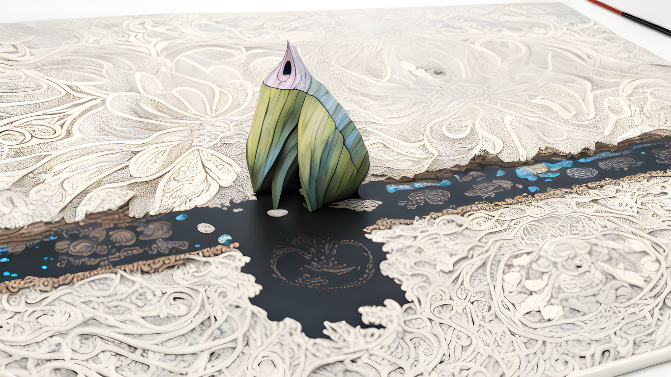 Detailed 3D pop-up illustration book with intricate underwater patterns