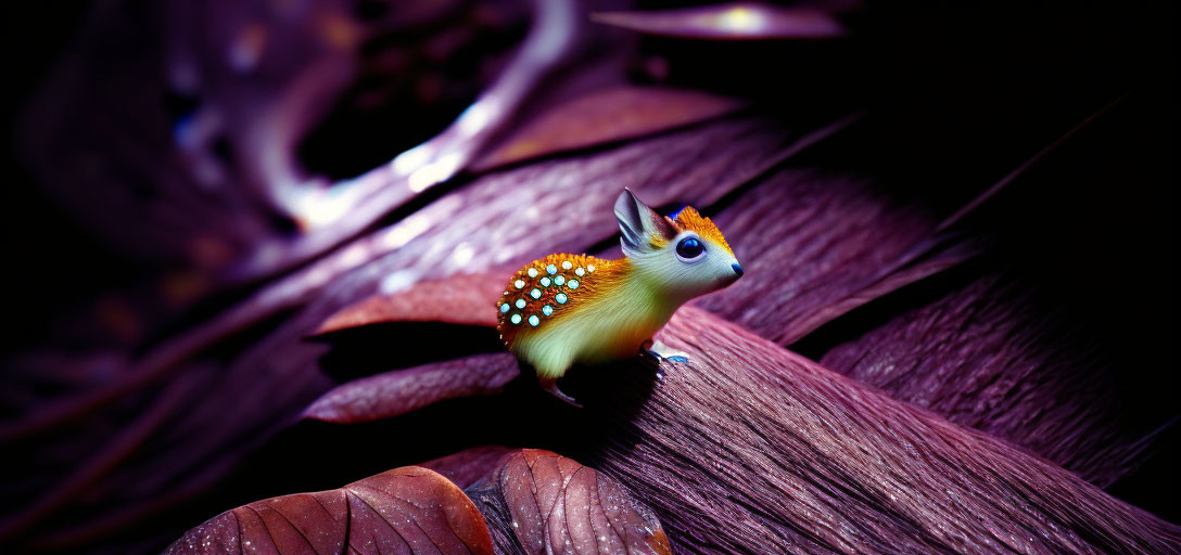 Colorful Crested Mouse Creature with Feather-like Appendages in Enchanted Forest