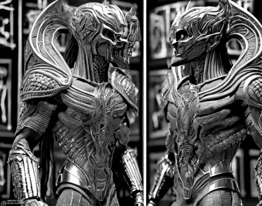 Detailed Black-and-White Humanoid Robot Figures in Close-Up