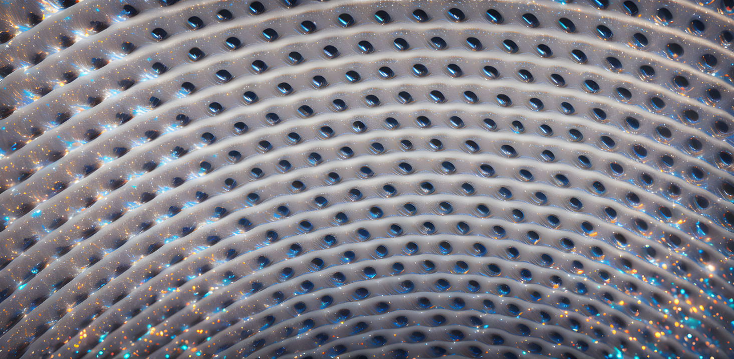 Metal surface with concentric circle pattern and twinkling lights