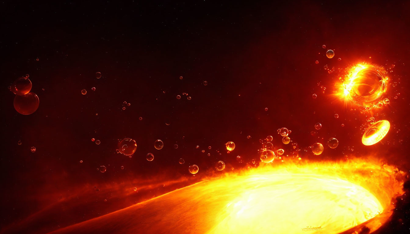 Vibrant orange and yellow orbs in cosmic scene