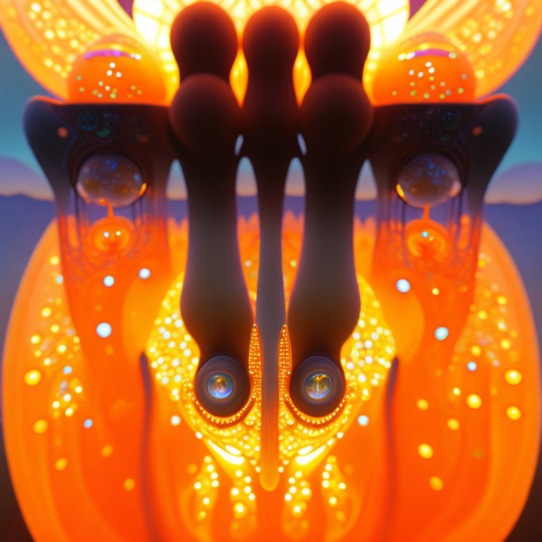 Symmetrical Abstract Image with Glowing Orange Patterns