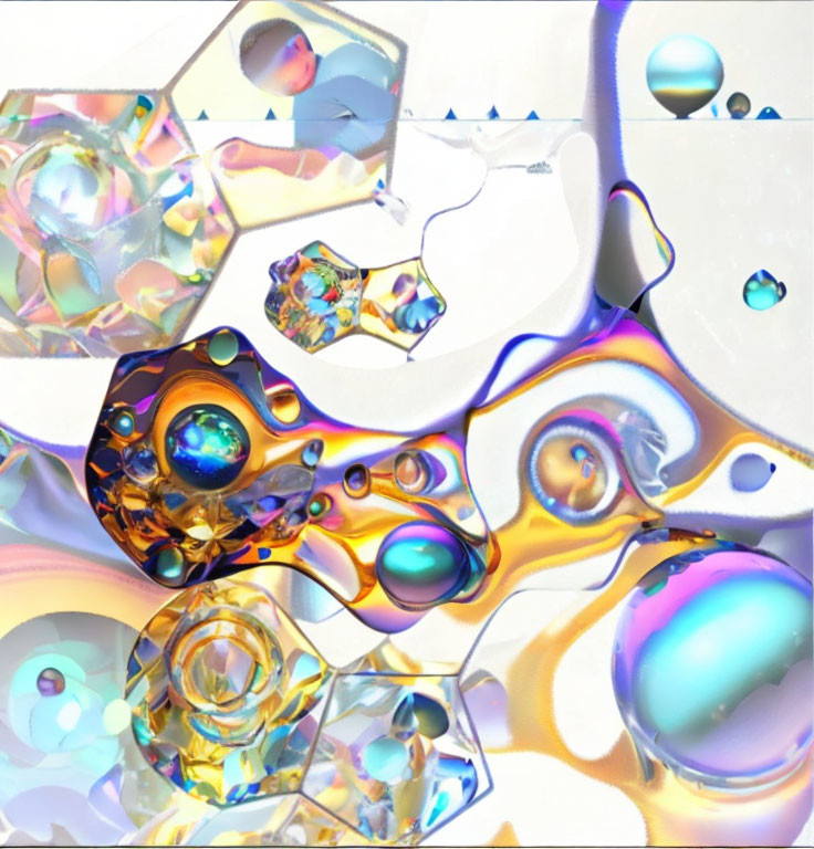 Iridescent Shapes and Bubbles in Liquid Metal Effect