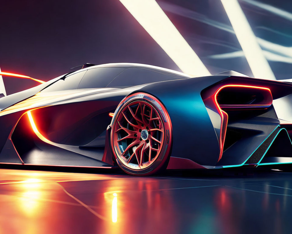 Futuristic car with dynamic lighting and aerodynamic design