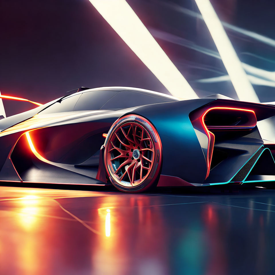 Futuristic car with dynamic lighting and aerodynamic design