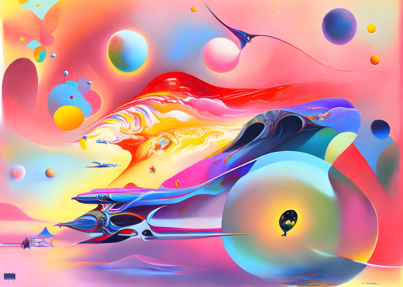 Colorful Abstract Artwork: Fluid Shapes, Orbs, and Ethereal Landscapes