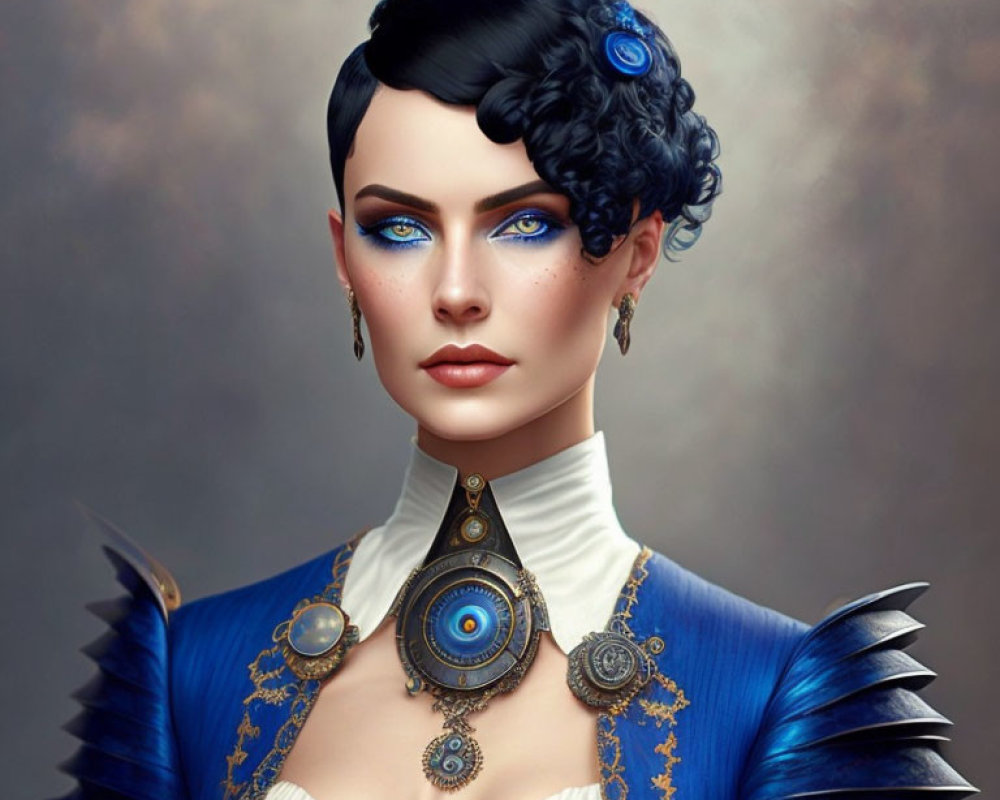 Portrait of a Woman with Blue Eyes and Victorian Blue Outfit