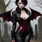 Confident Figure in Black Latex with Bat Wings