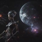 Digital artwork: Cosmic-themed humanoid figures with starry textures in transparent bodies