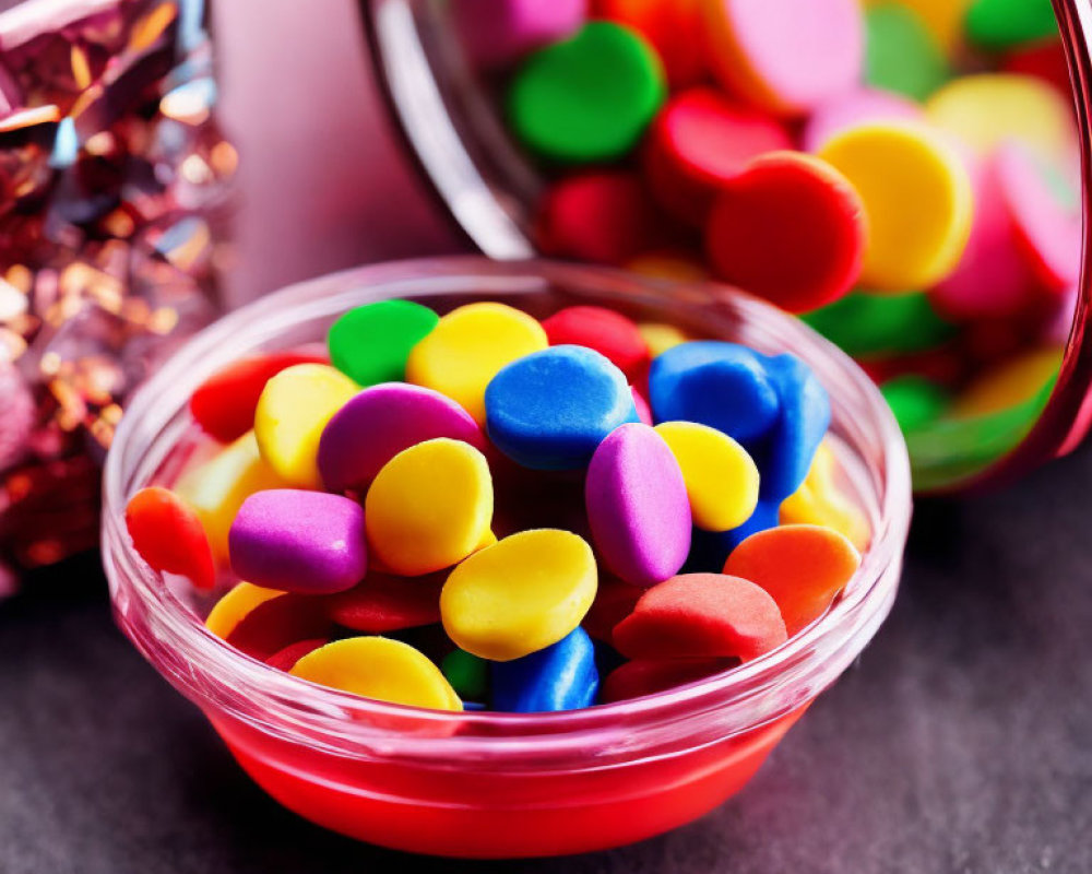 Colorful Coated Chocolate Candies Spill from Tilted Bowl