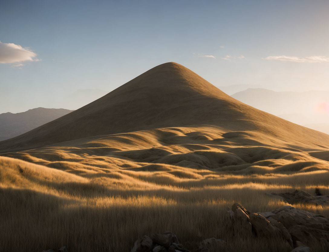 Tranquil Golden Hour Landscape with Conical Hill