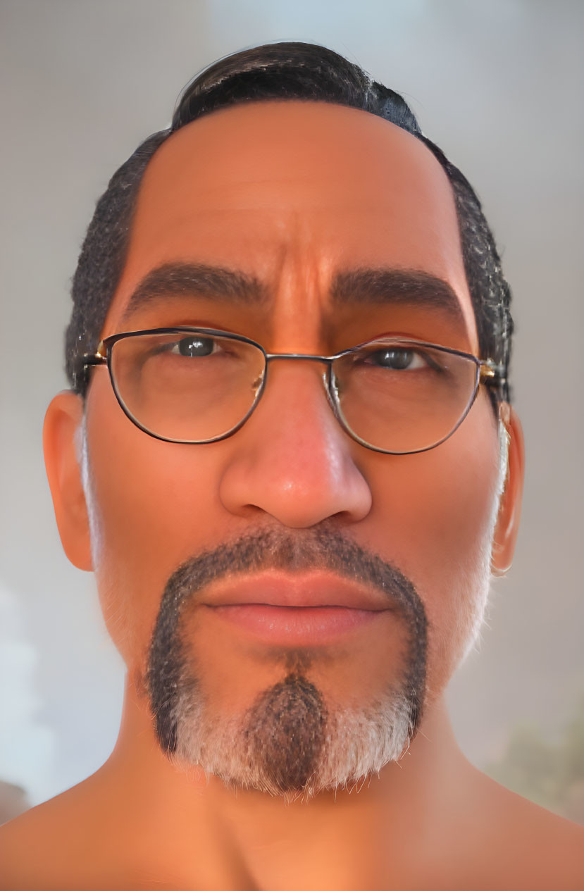 Male figure with glasses and stubble in realistic digital art