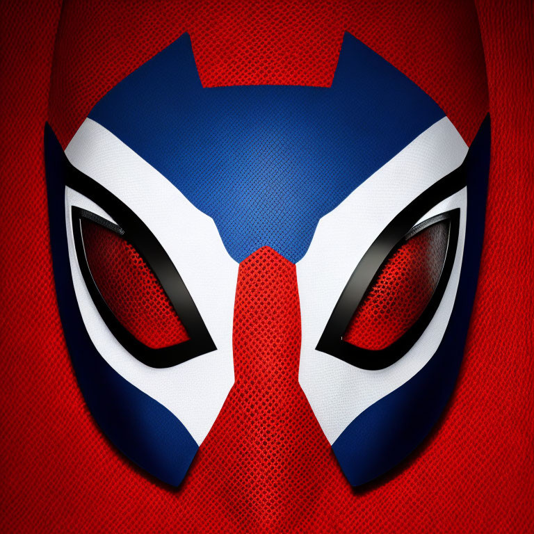 Detailed red, white, and blue superhero-themed mask with angular eyes