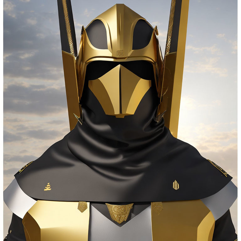 Detailed Close-Up: Stylish Black & Gold Helmet on Person, Fantasy Warrior Theme