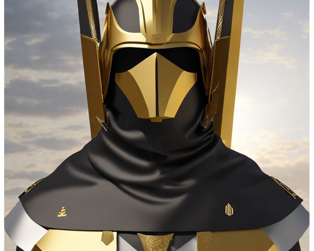 Detailed Close-Up: Stylish Black & Gold Helmet on Person, Fantasy Warrior Theme