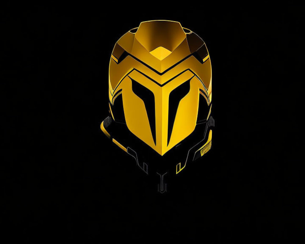 Futuristic Yellow and Black Helmet on Black Background