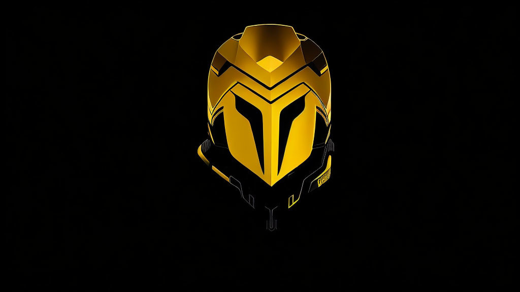 Futuristic Yellow and Black Helmet on Black Background