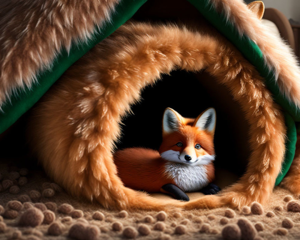 Red Fox Peeking Out from Cozy Fur-Lined Hideaway