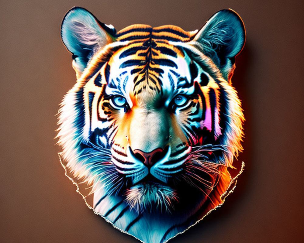 Colorful Tiger Face Illustration on Dark Background