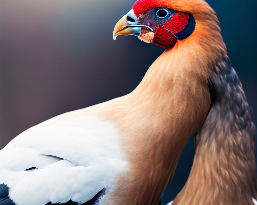 Bearded Vulture with red and blue facial markings on white feathers