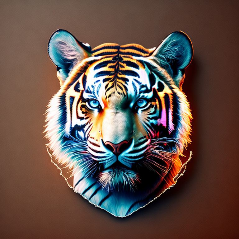 Colorful Tiger Face Illustration on Dark Background