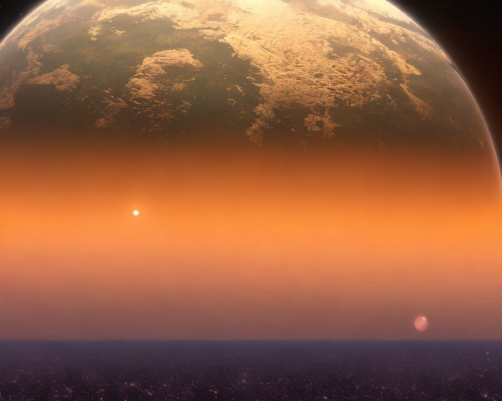 Large Golden-Orange Earth-Like Planet in Space View