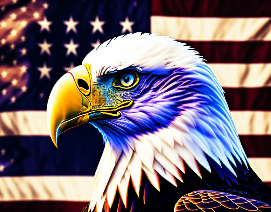 Detailed Bald Eagle Illustration with American Flag