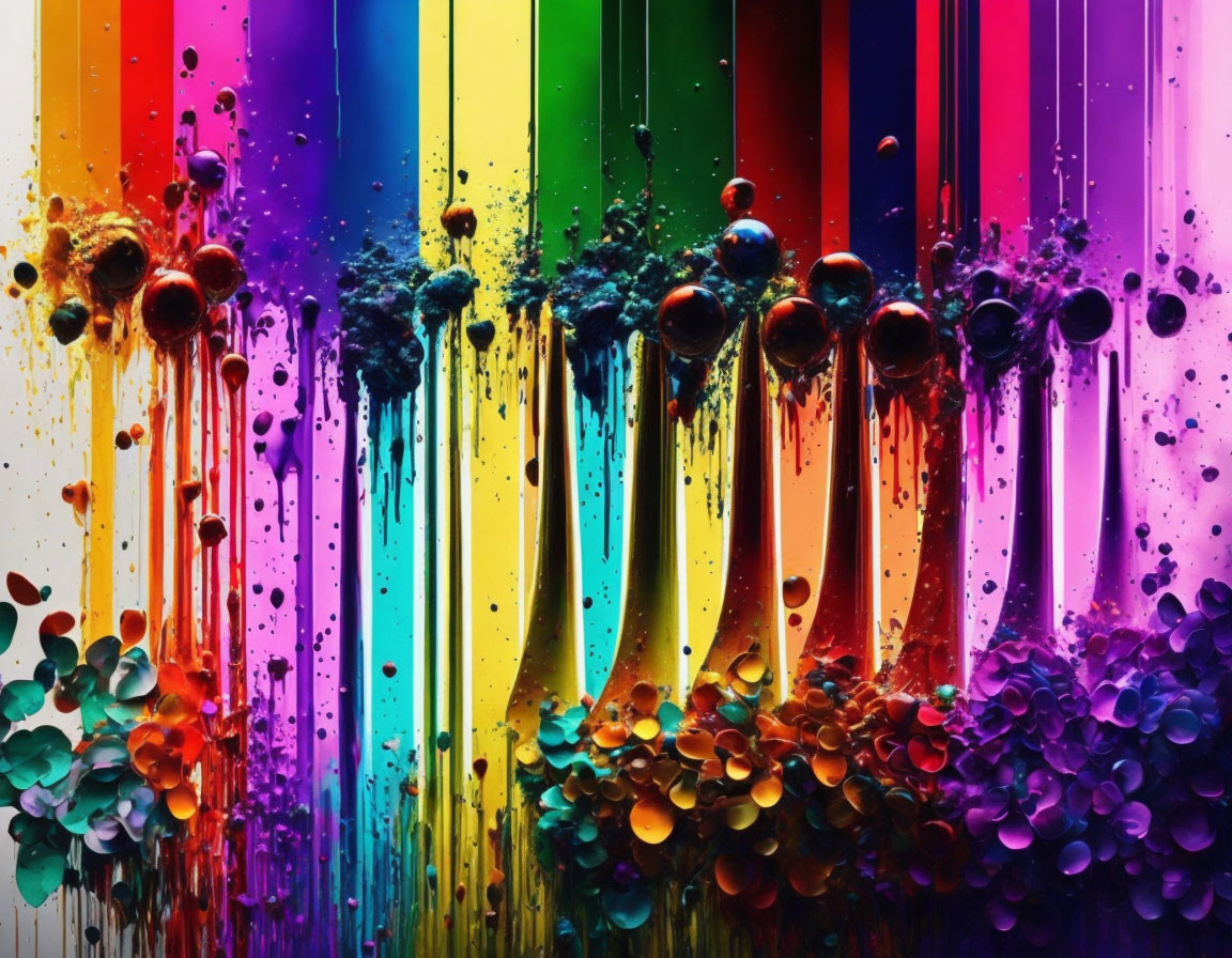 Colorful Rainbow Gradient Paint Drips on Dark Background