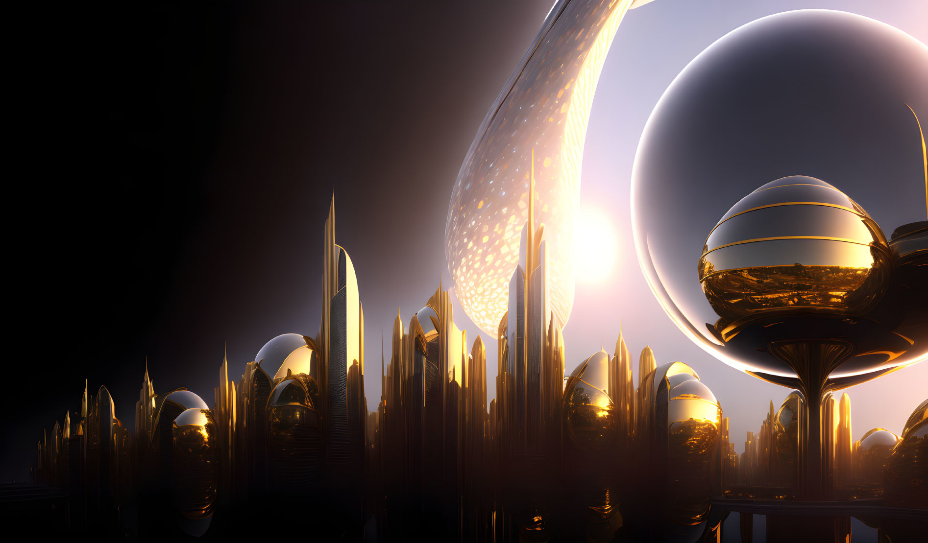 Glowing futuristic cityscape with advanced architecture