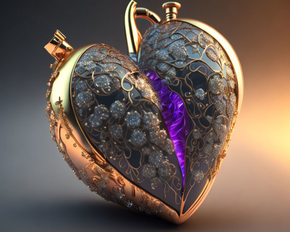 Ornate Heart-shaped Locket with Gold and Silver Filigree Details